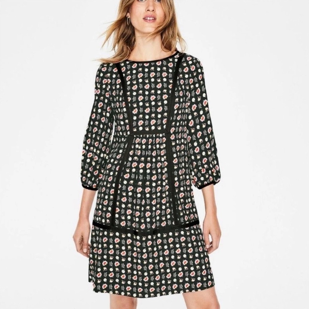 Boden Womens Black Floral Fall Printed Dress with Pockets Size US 2P